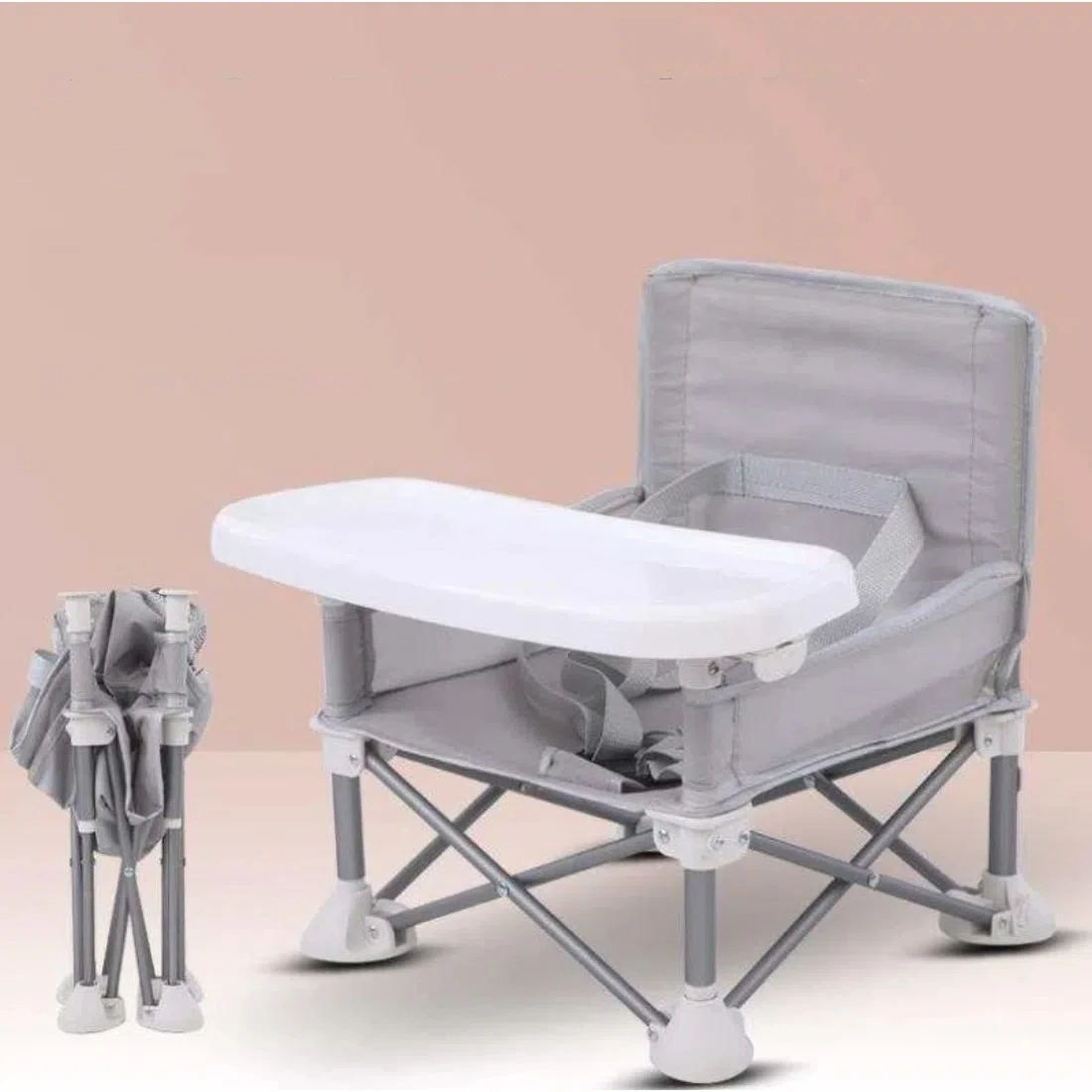 Chaise de bébé compacte portative pliable en aluminium avec ceinture de sécurité 3 points pour piqueniques cam