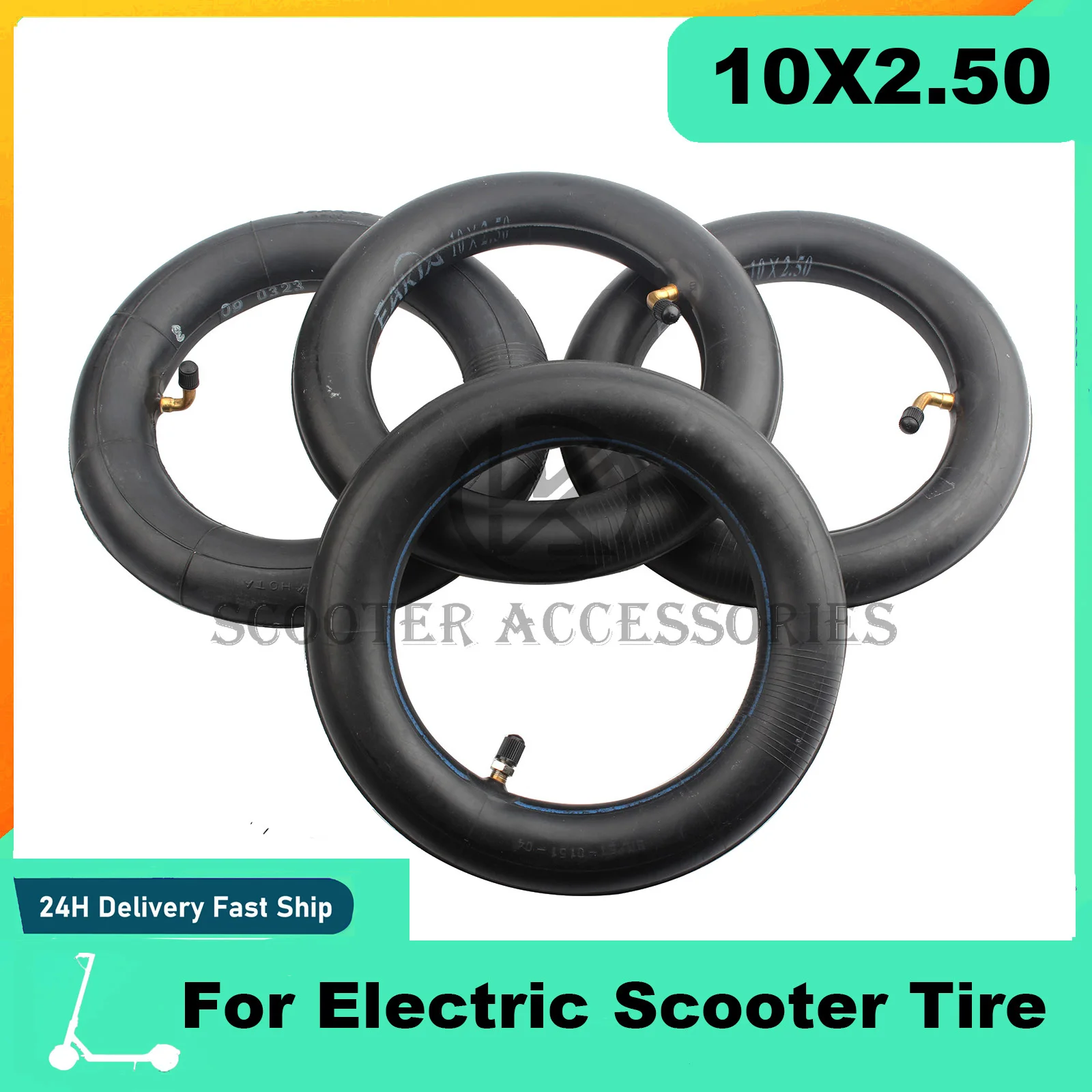 Pneus scooter électrique 10x2.50 remplacement universel caoutchouc noir valve droite 4 pièces durabilité sécur
