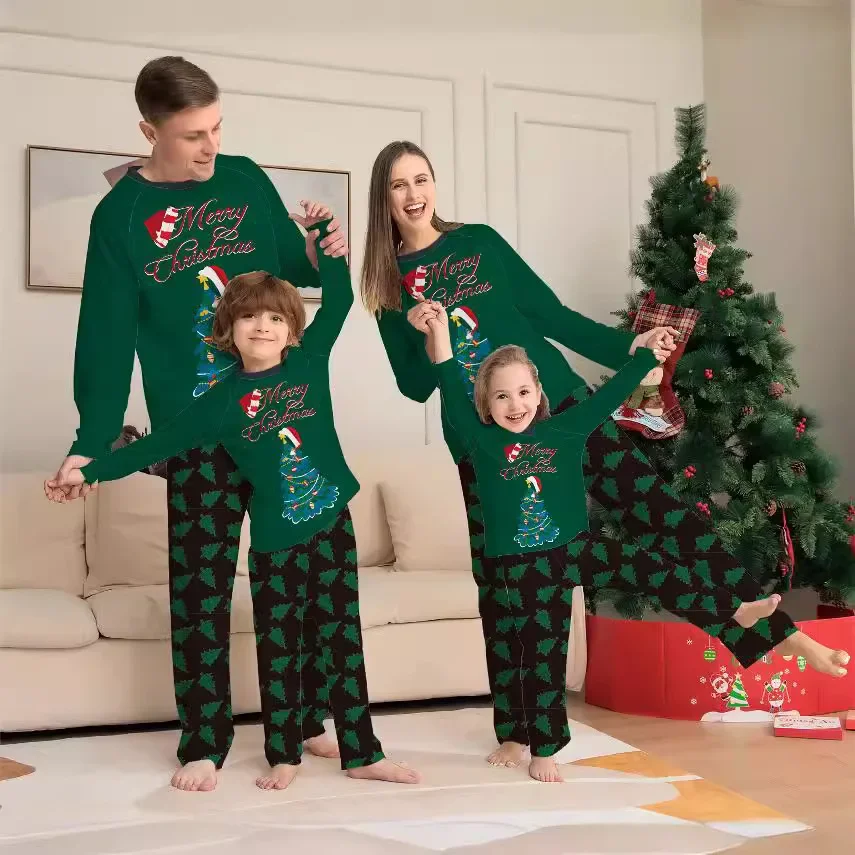 Pijamas de Noël imprimés famille parentenfant style européen américain vêtements doux ensembles pyjamas amples