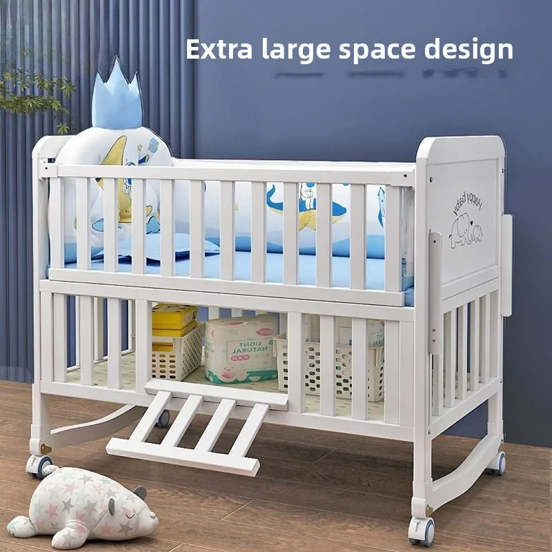 Berceau convertible en bois massif de luxe lit multifonctionnel pour bébé avec roulettes et nid mobile réglabl