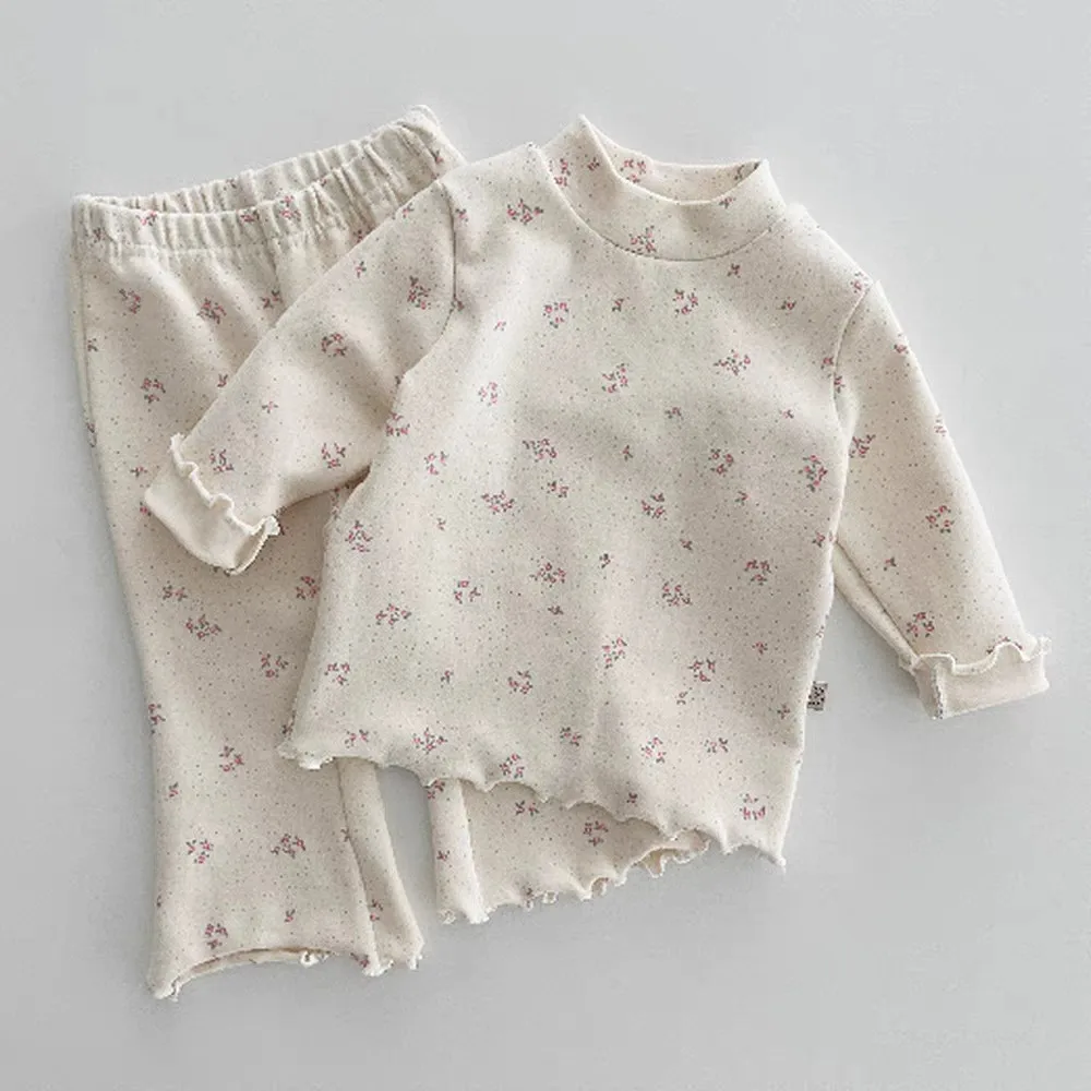 Ensemble pyjama bébé fille style coréen floral coton doux élastique confortable twopièces