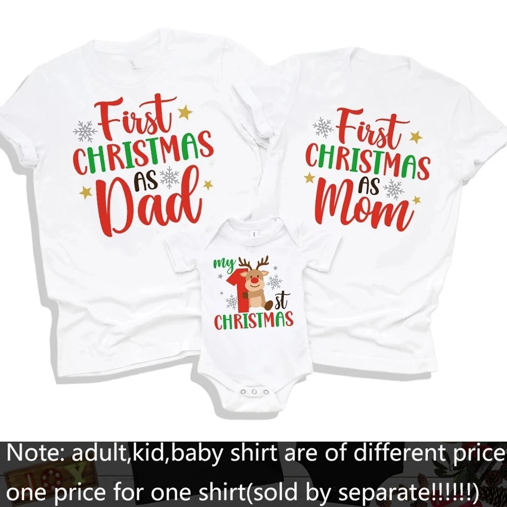 Tenue de Noël famille papa maman bébé tshirt père mère et body coordonné vêtements festifs pour la première No