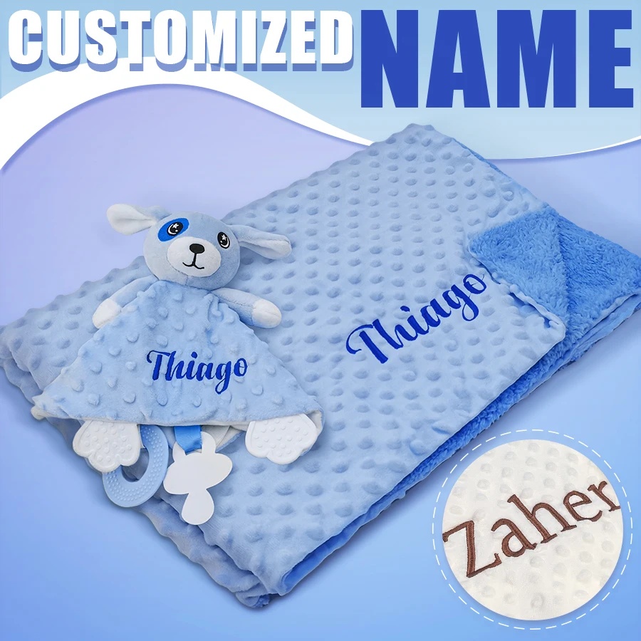 Couverture personnalisée bébé douce et sécurisante peluche intégrée nom brodé cadeau naissance qualité premium