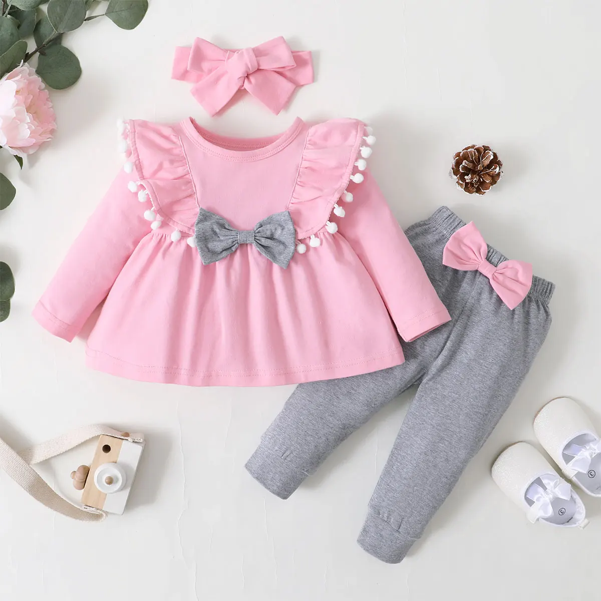 Robe fille nouveauné 02 ans col rond manches longues ensemble pantalon