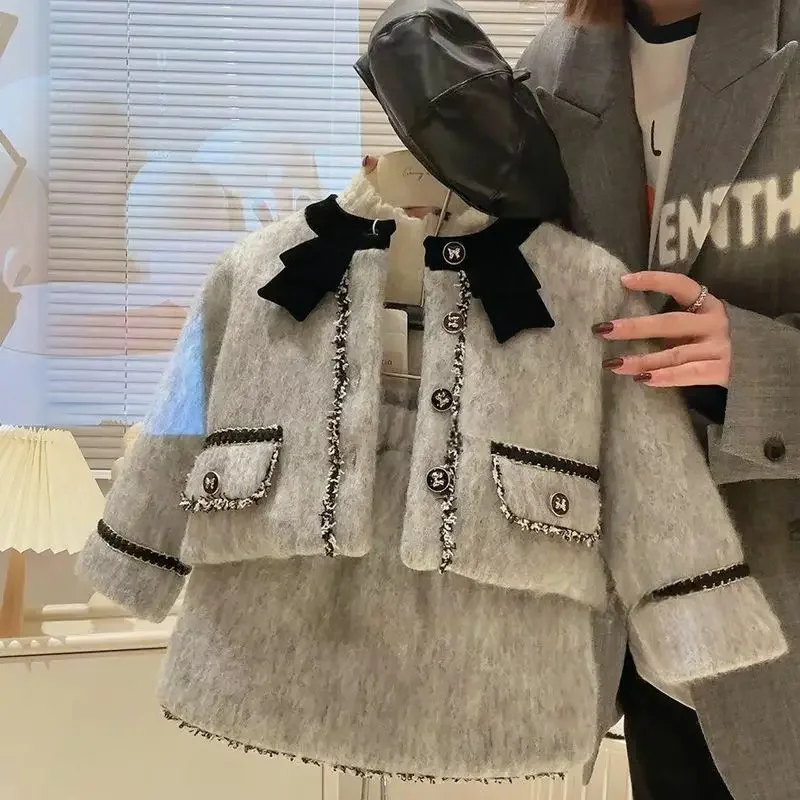 Ensemble pour fille vêtements enfants manteau ample court automne hiver coréen mode 2025 46 ans simple