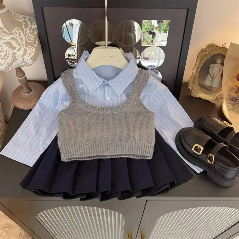 Ensemble vêtements bébé fille chemise jupe plissée mode printemps automne hiver enfant 110 ans coton polyester