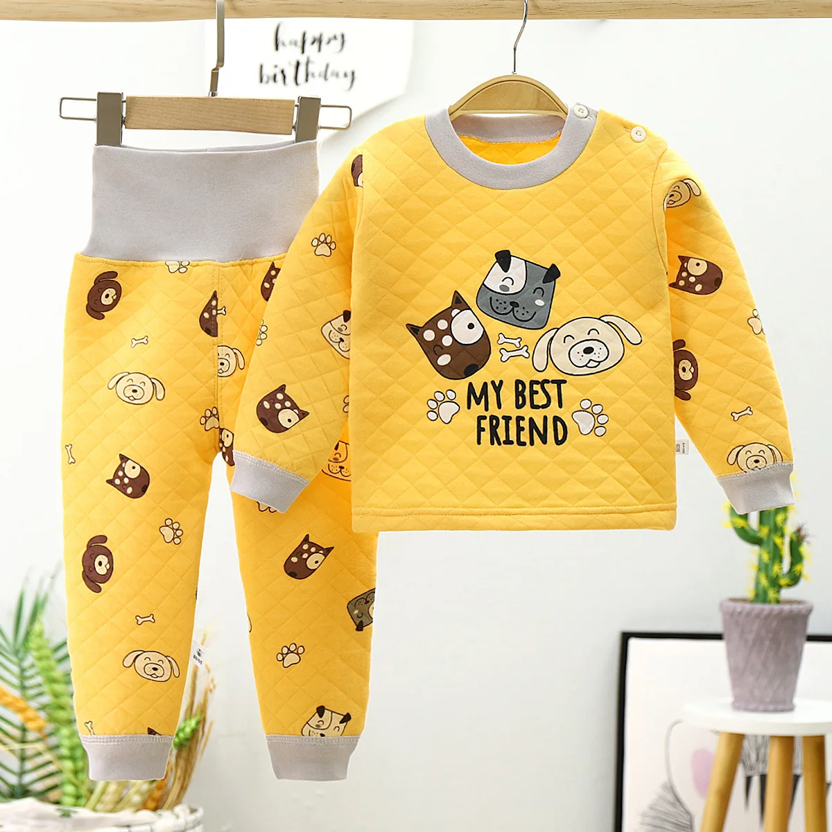 Ensemble de sousvêtements pour bébé 04 ans automne/hiver coton taille haute vêtements de nuit chauds style des