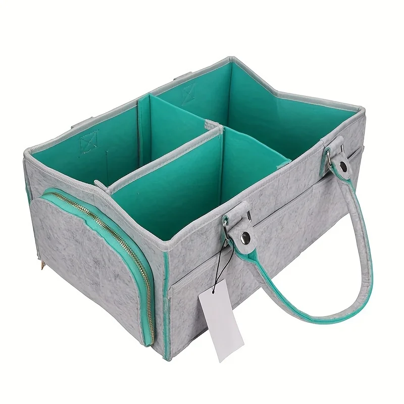 Organisateur de Sac à Couches pour Bébé Mat à Langer Portable Design Moderne Gris Clair avec Turquoise Fermetu
