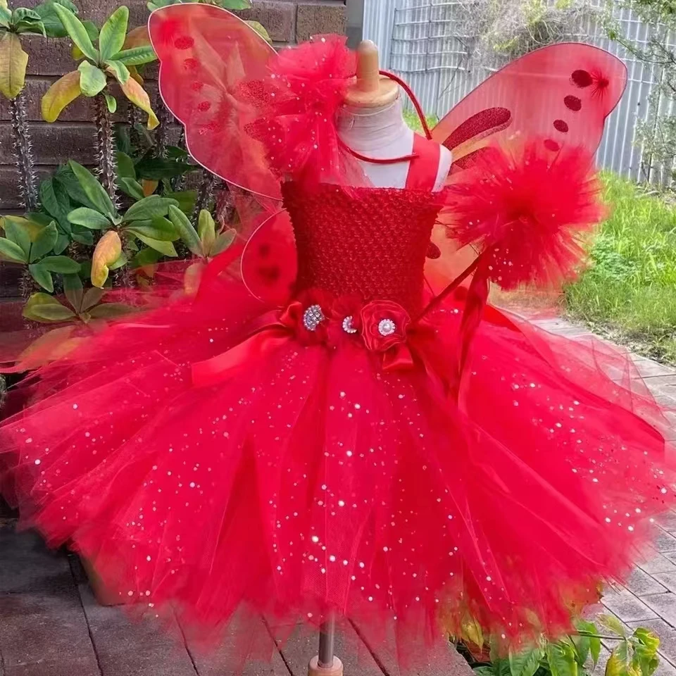 Robe Tutu à Paillettes avec Ailes de Papillon et Accessoires pour Fille Costume Enfant Fée Élégant Festif Évén
