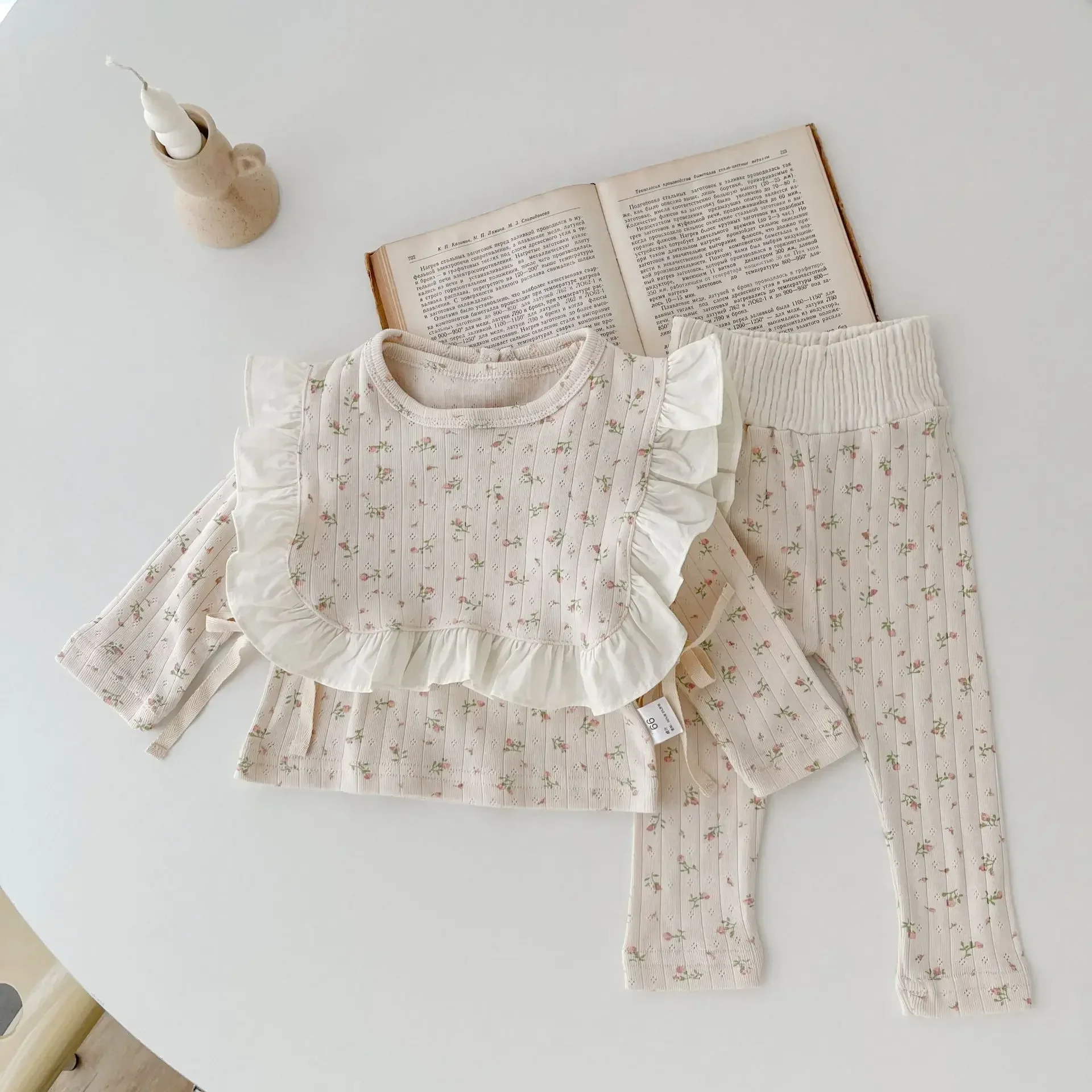 Ensemble vêtements bébé fille haut à fleurs pantalon taille haute chemisier 3 pièces doux coton style floral o