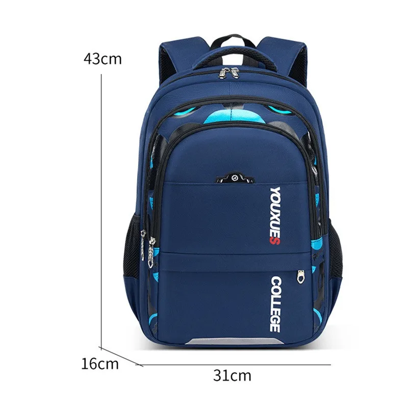 Sac à dos scolaire imperméable Oxford bleu foncé pour enfants adolescent style moderne avec compartiments orga
