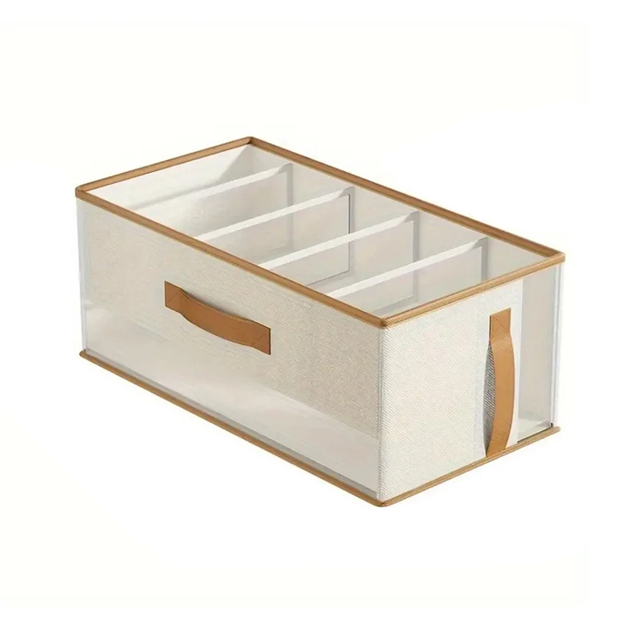 Organisateur de tiroir multiusages en tissu et plastique transparent design moderne poignée en cuir rangement