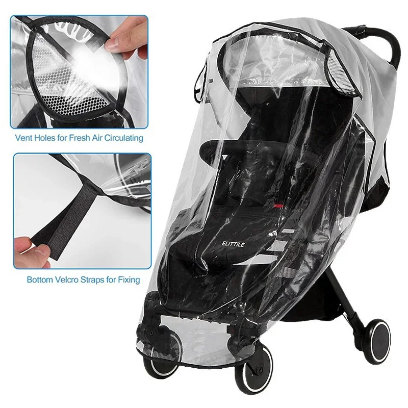 Housse imperméable transparente pour poussette antipluie et coupevent protection bébé contre le vent et la pou