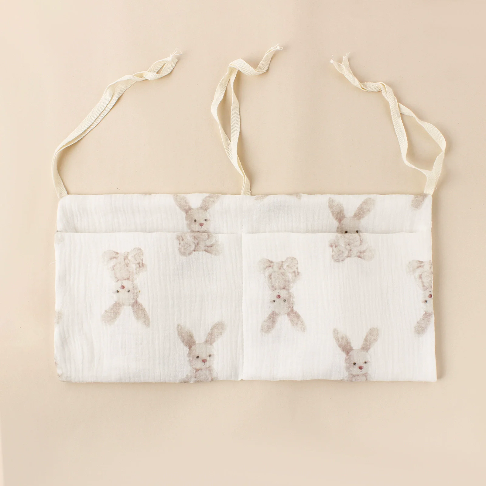 Organisateur de berceau en tissu sac de rangement lit bébé suspension murale 2 poches motifs lapins rangement 