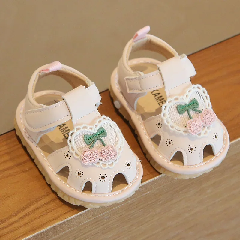 Sandales estivales pour filles 13 ans Tstrap ajouré motif cerise rose