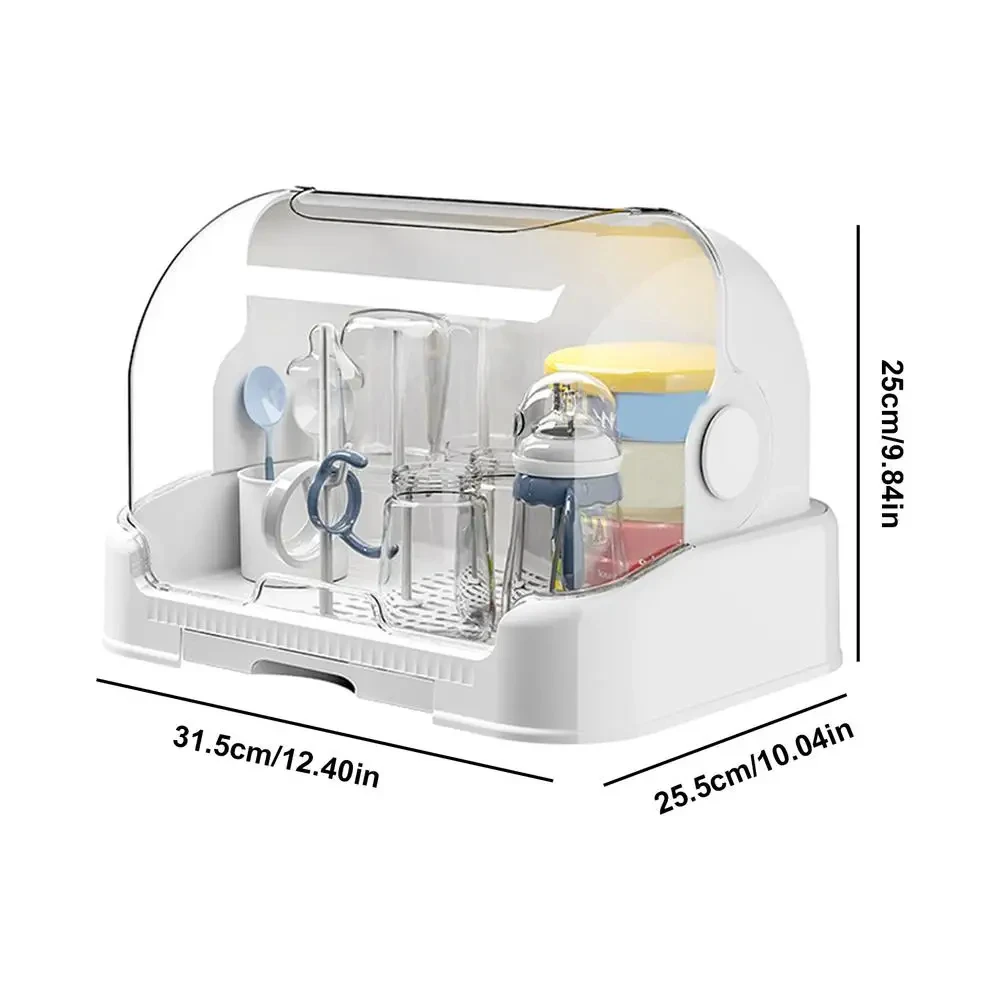 Étendoir et organisateur portables pour biberons conteneur de rangement antipoussière avec bac d'égouttage amo