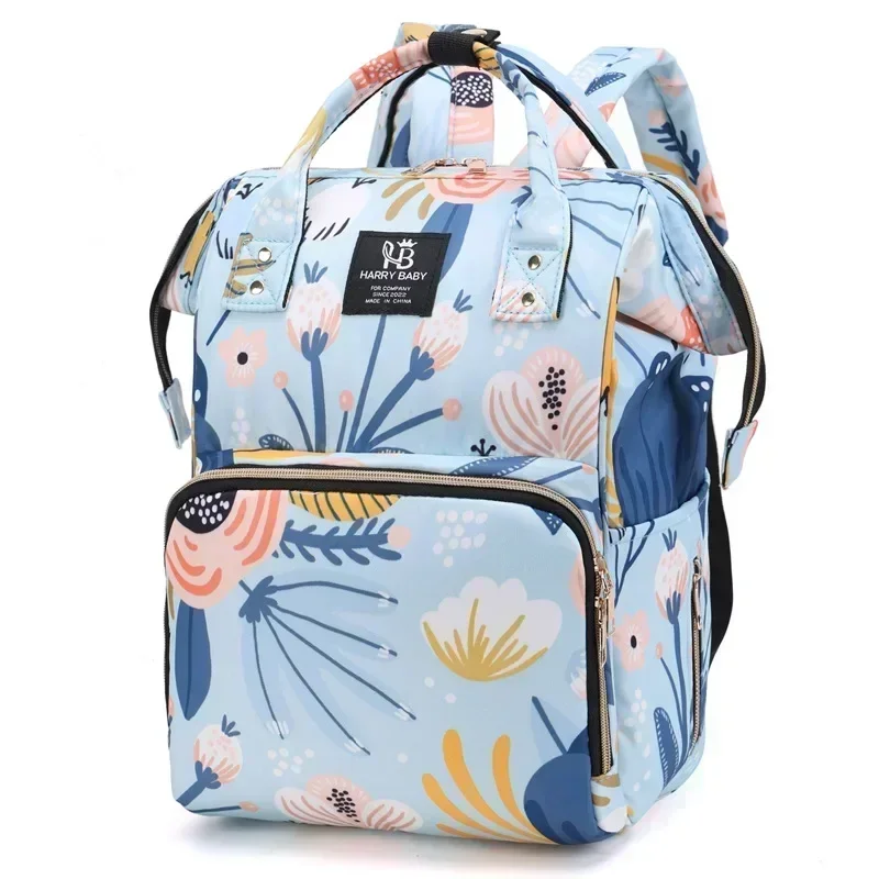 Sac à dos à couches imprimé mode grande capacité maman bébé sac multifonction voyage Oxford bleu floral