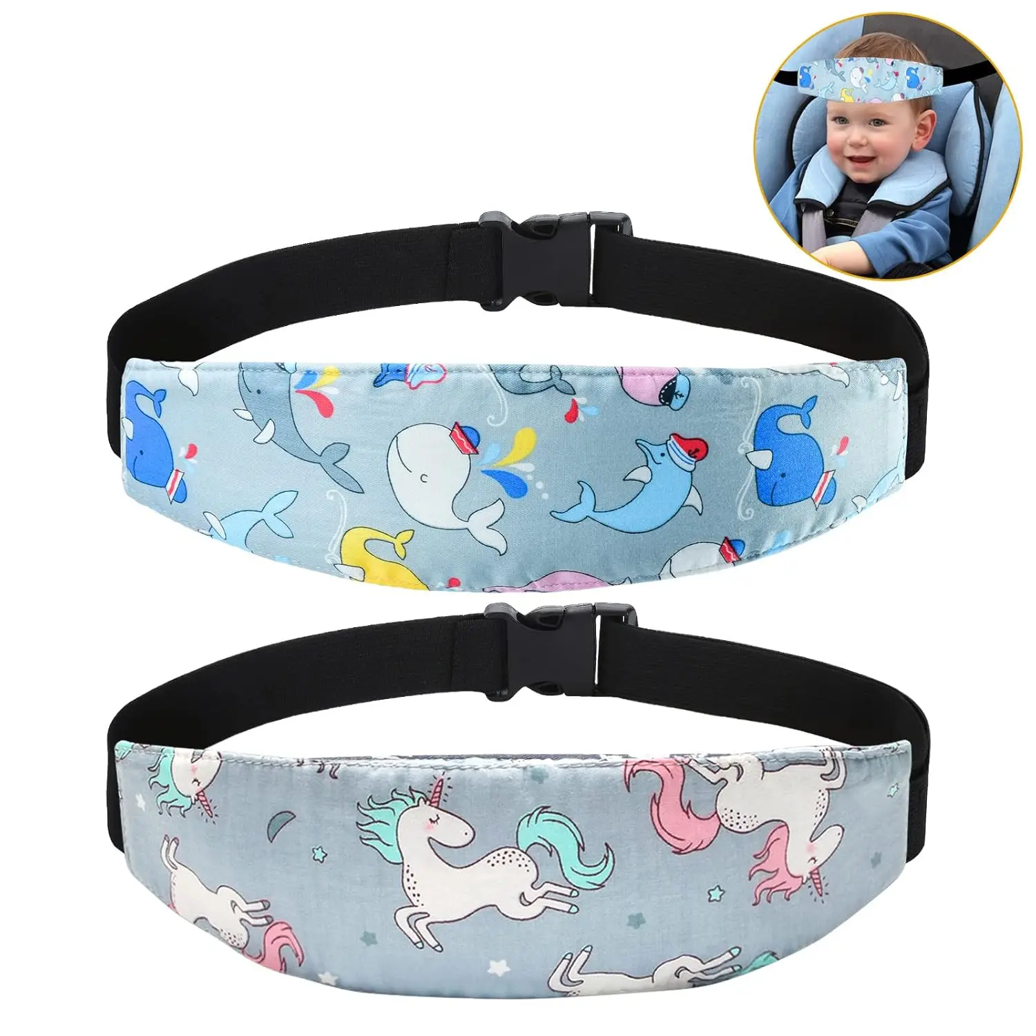 Housse de protection harnais siège auto bébé motifs cétacés et licornes doux et confortable pour enfants 02 an