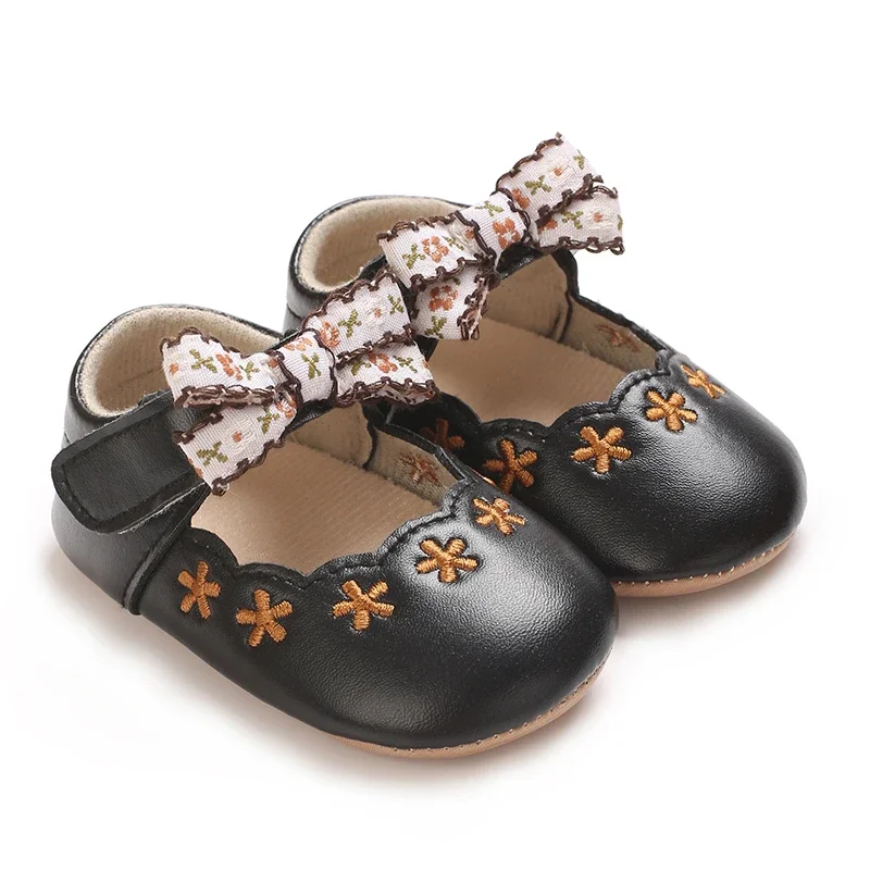 Chaussures princesse bébés filles nœud mignon respirant antidérapant fleurs brodées ballerines classiques styl