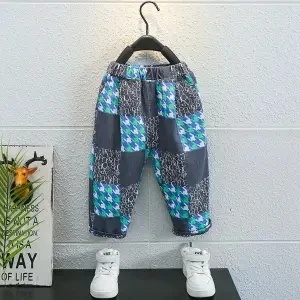 Pantalon enfant en denim motif carreaux veste garçon 2 pièces style mode printemps automne 2024 confort élasti