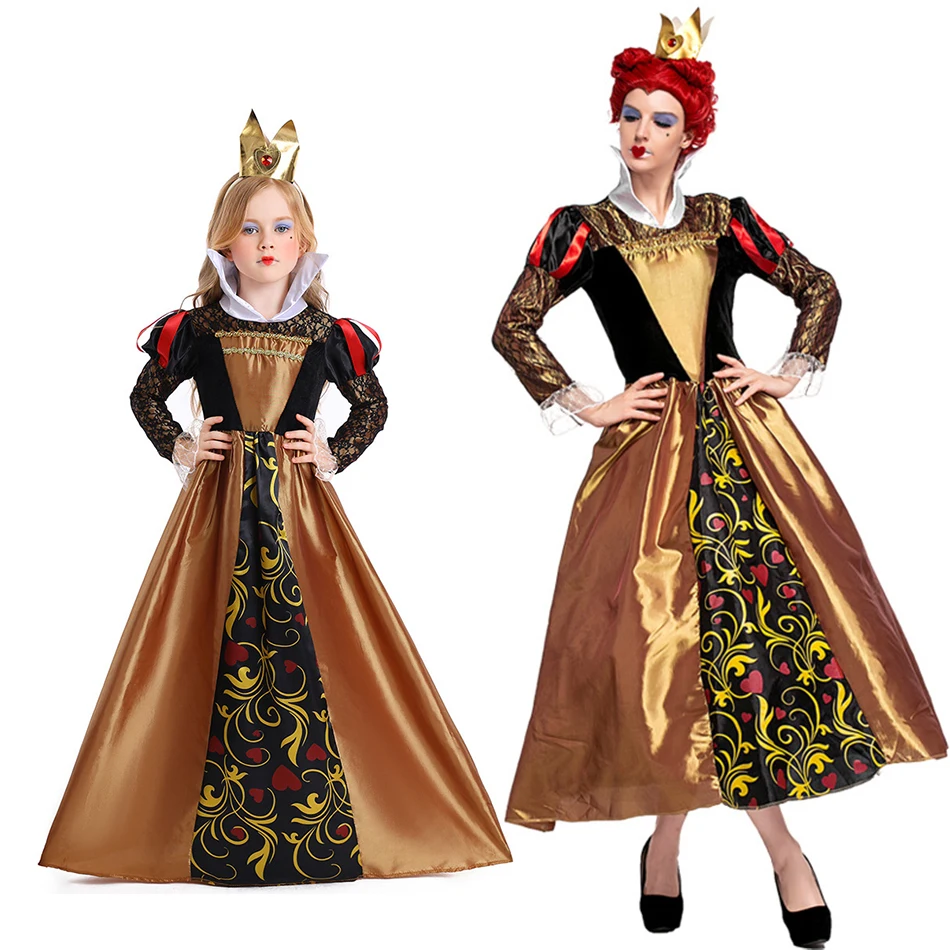 Costume princesse fantaisie dorée pour fille robe reine rouge tenue carnaval luxe accessoires incl. Halloween 
