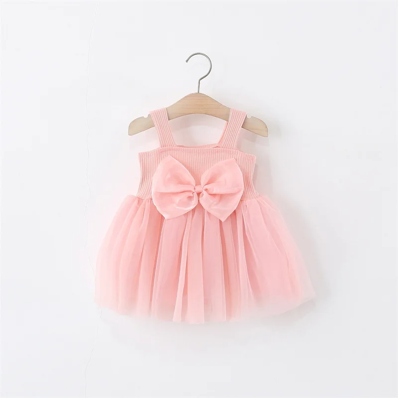 Robe de soirée pour bébé fille robe princesse en maille et tulle nœud en tissu occasions spéciales nouveauné b