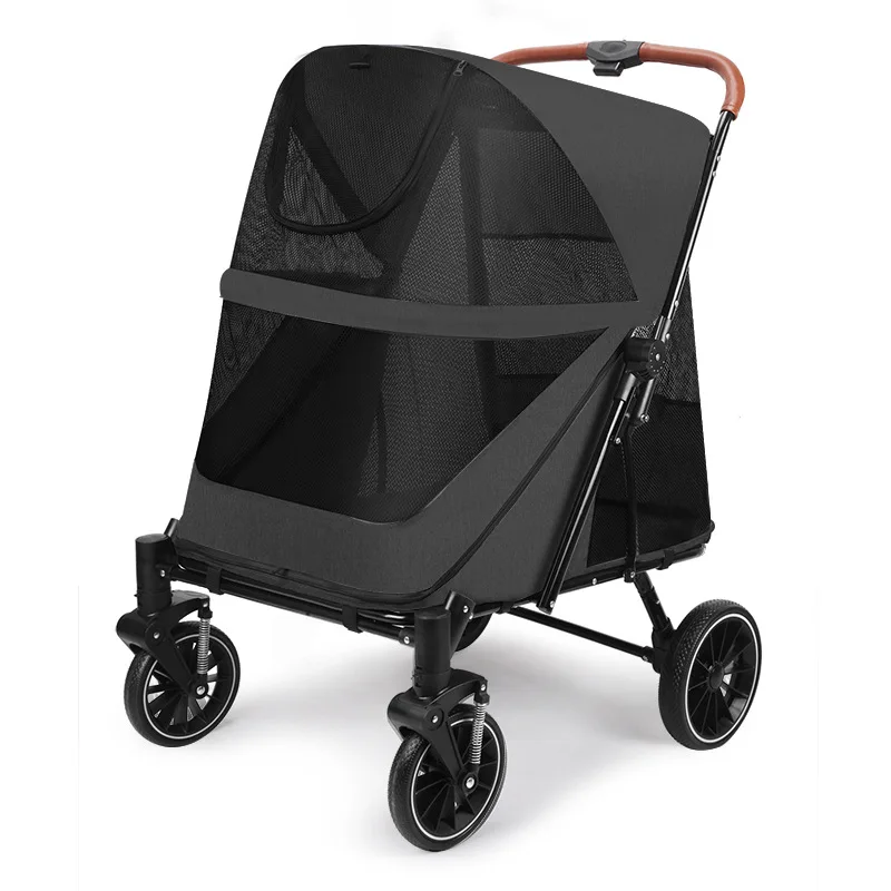 Poussette pliable pour animaux de compagnie moyenne à grande taille charge 55 kg ventilation mesh design moder