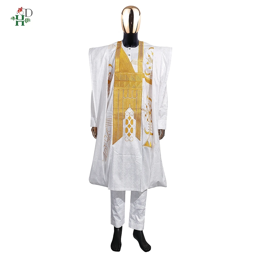 Robe traditionnelle africaine pour homme mariage cérémonie blanc doré polyester coupe ample style élégant tenu