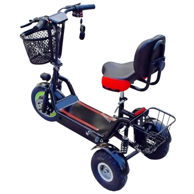 Tricycle électrique pliant 3 roues pour adultes et seniors siège large portabilité 48V 15Ah 60KM Noir avec dos