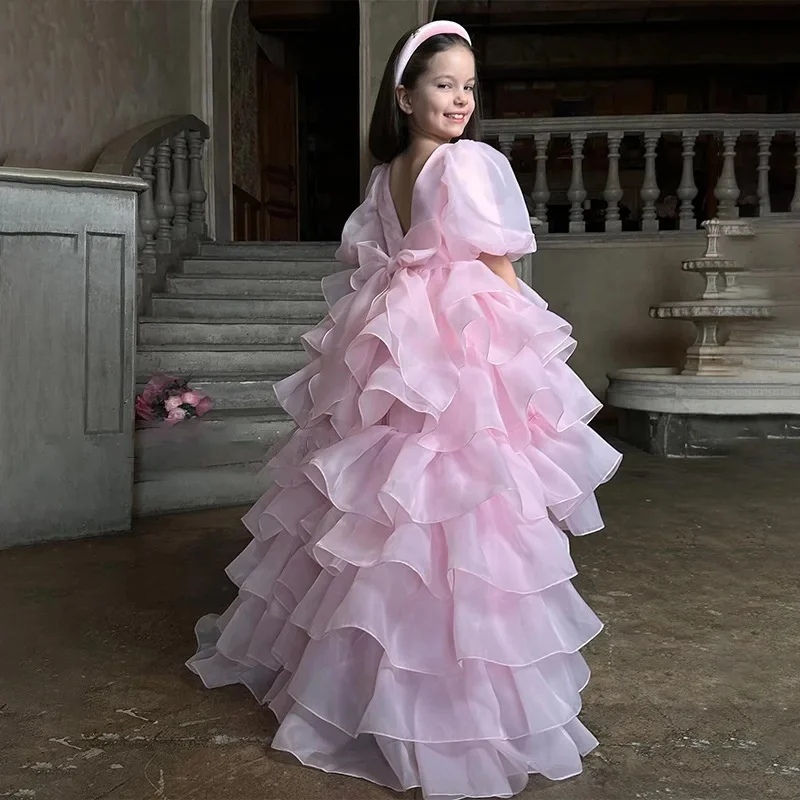 Robe de spectacle pour filles avec traîne occasion spéciale style romantique robe élégante pour enfants vêteme