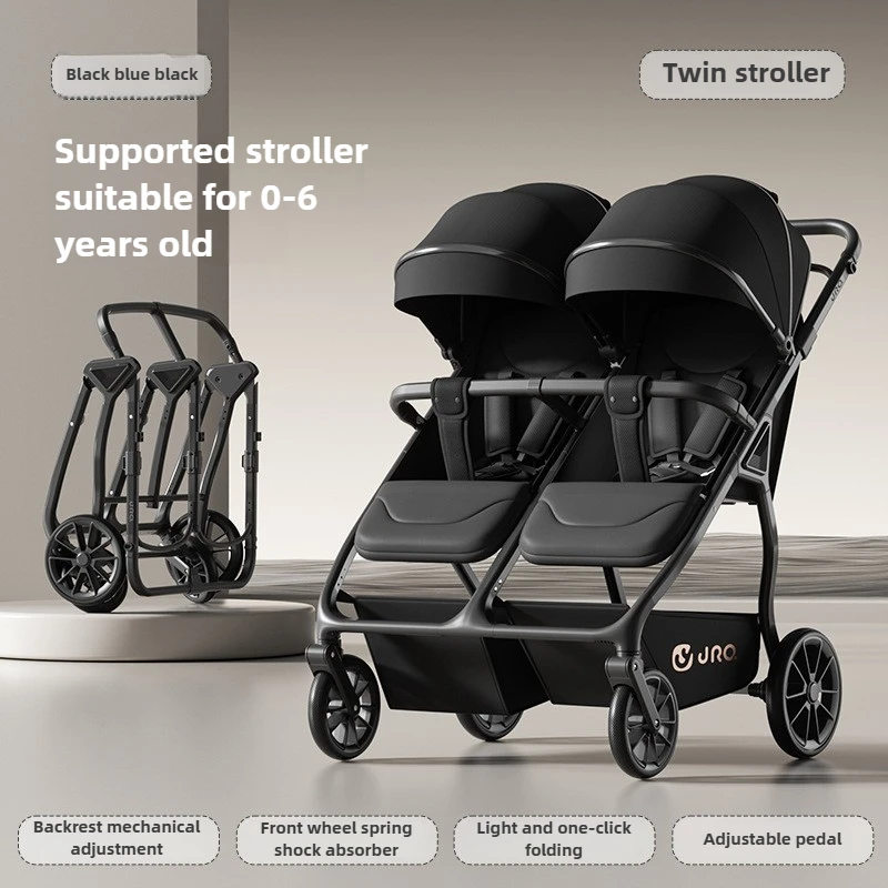 Poussette jumeaux 2025 haute vue s'asseoir ou s'allonger légère pliable double poussette bébé 36 ans 01 ans 12