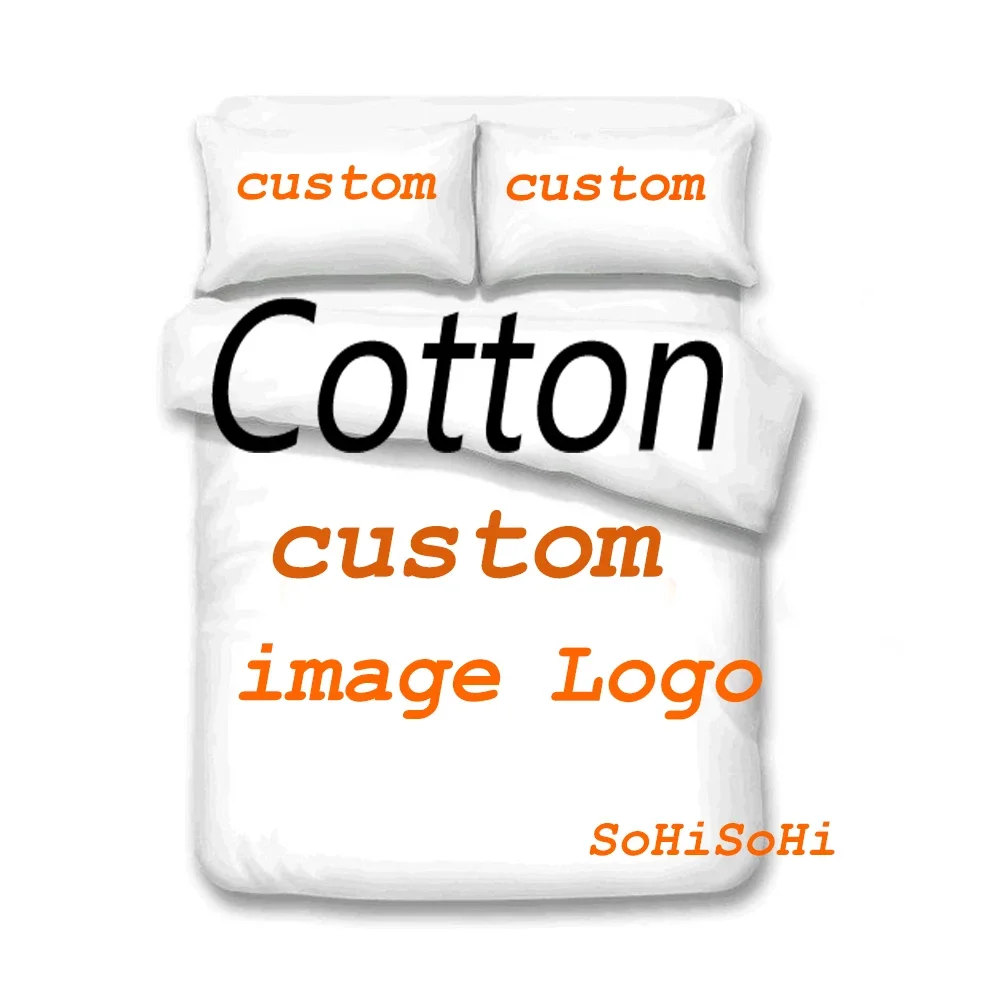 Parure de lit personnalisable en coton logo photo 3 pièces édition luxe housse couette taie oreiller style mod