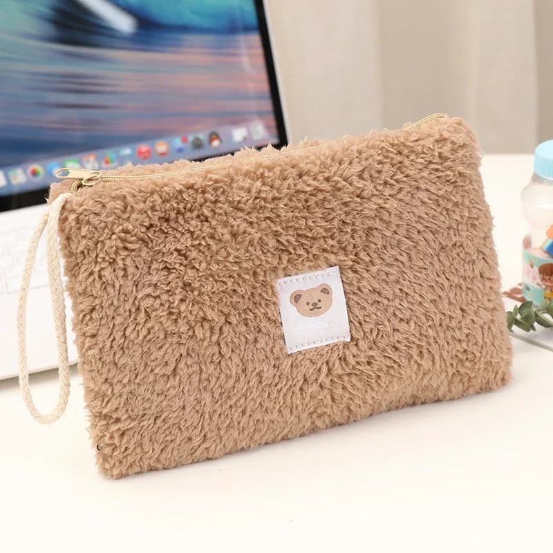 Pochette rangement bébé ours en peluche tissu doux 22x14cm sac à couches organizateur maman style moderne usag