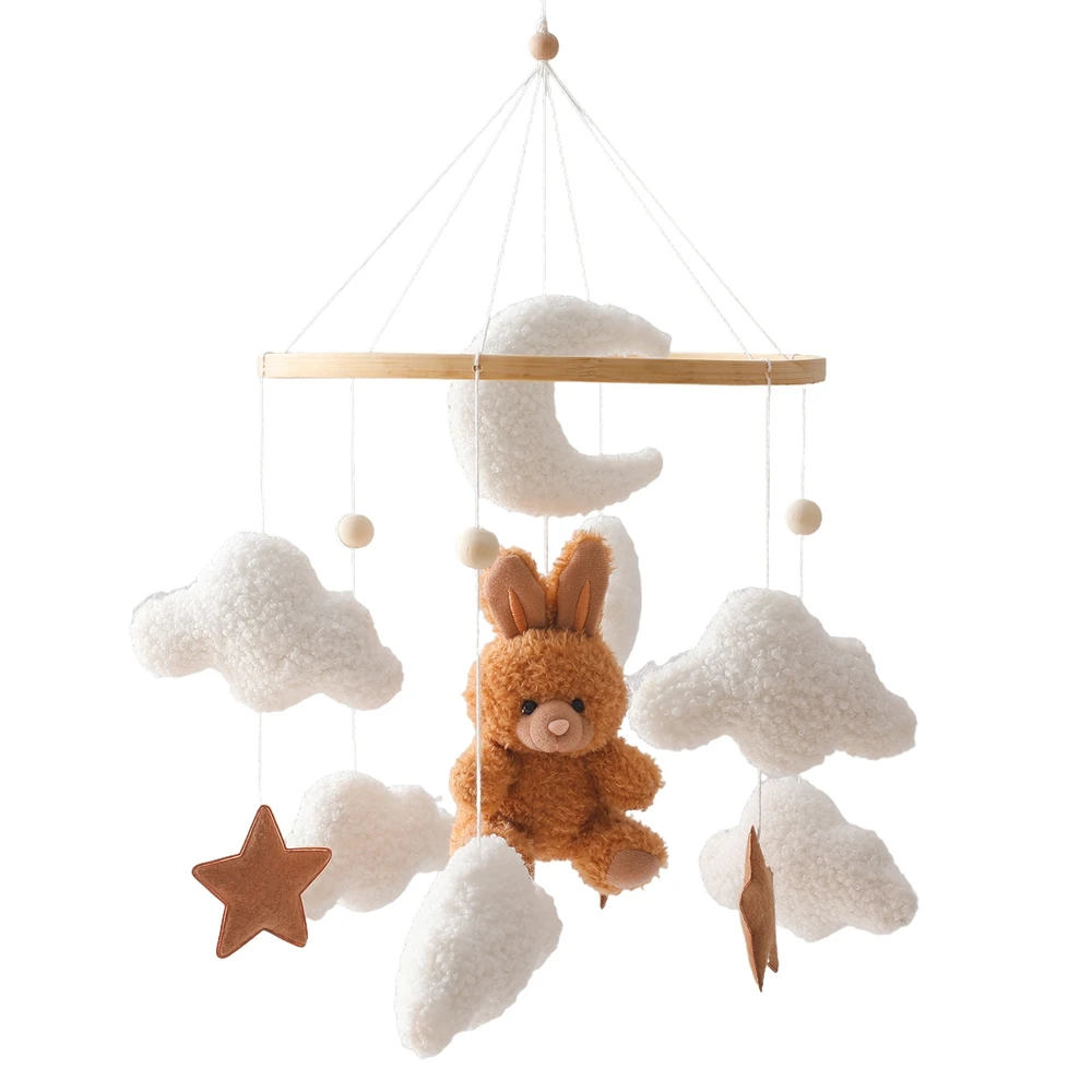 Mobile bébé bois peluche étoile nuage lapin décoration berceau nouveauné doux apaisant jouet éveil sensoriel q