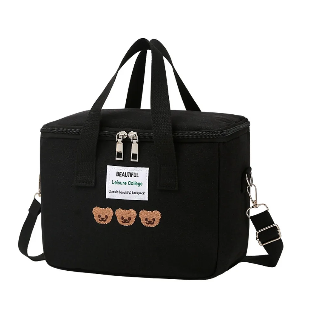 Sac à dos écolier pour bébé sac multifonctionnel en toile style moderne avec broderies d'ours noir idéal pour 