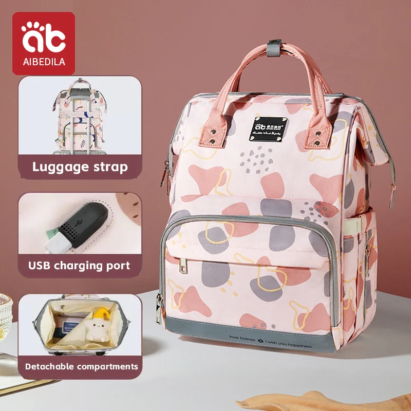 Sac à dos multifonctionnel AIBEDILA USB charge voyage sac à couches bébé poussette maternité grande capacité é