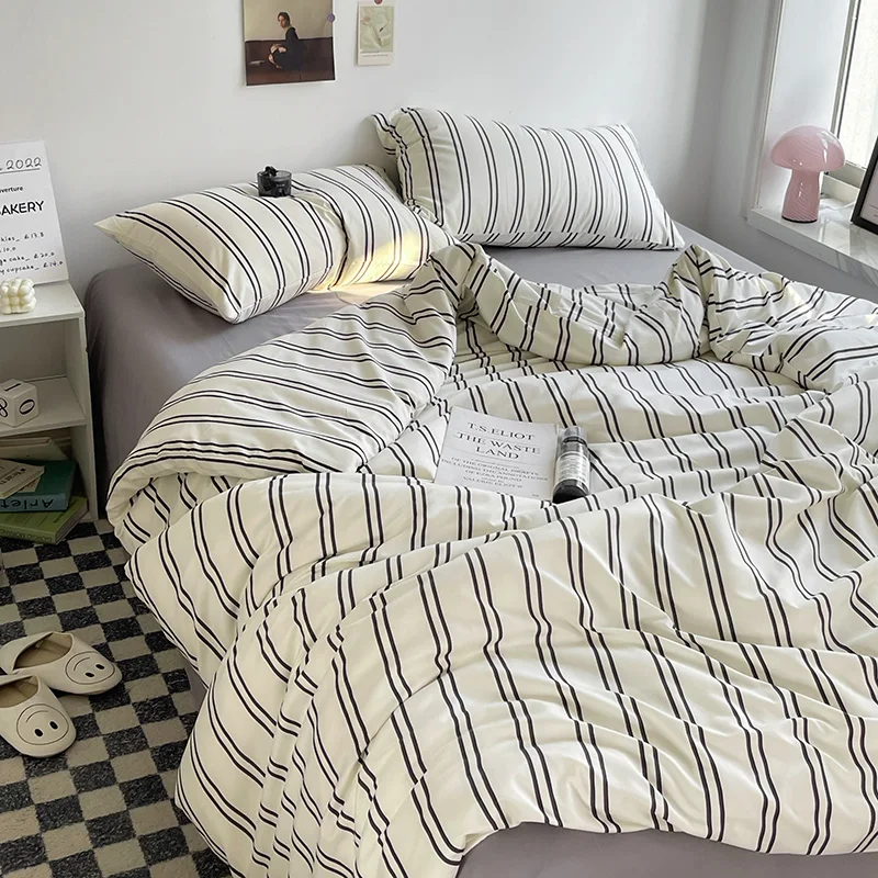 Ensemble de literie simple et confortable duvet cover taies d'oreiller rayures élégantes style moderne 100% po