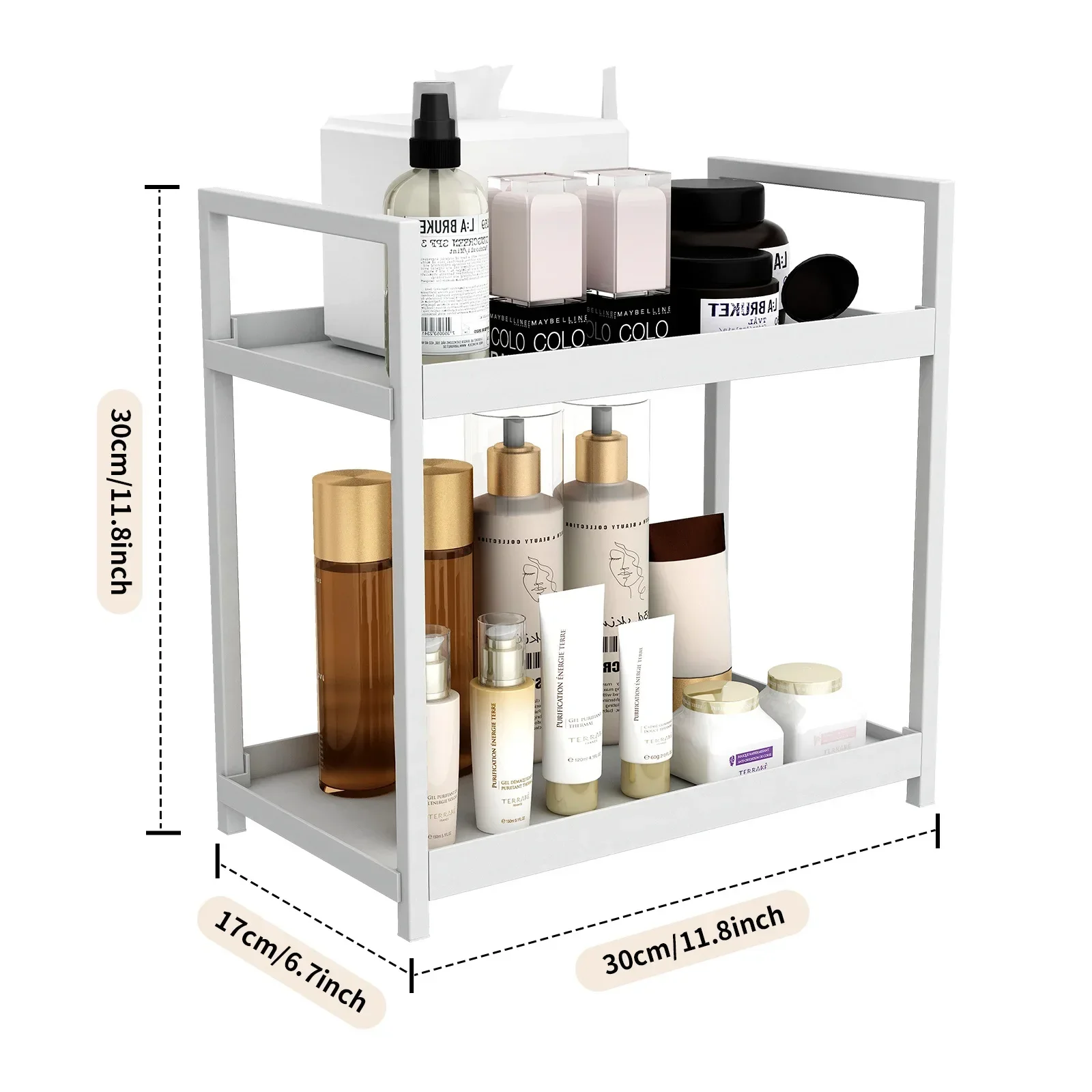 Organisateur de salle de bain et cuisine 2 niveaux en métal et PP rangement étagère moderne et pratique avec c