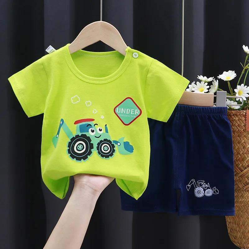 Ensemble vêtements bébé garçon tshirt dessin animé tracteur short coton summer outfit enfants manches courtes
