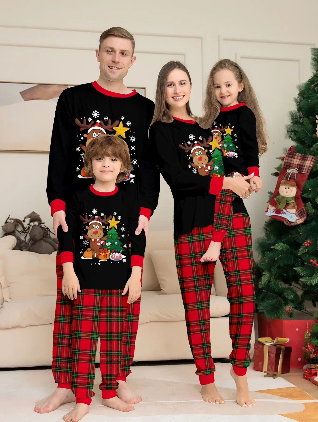 Ensemble de pyjamas imprimé wapiti pour la famille tenues de Noël doux et mignons hommes femmes enfants style 