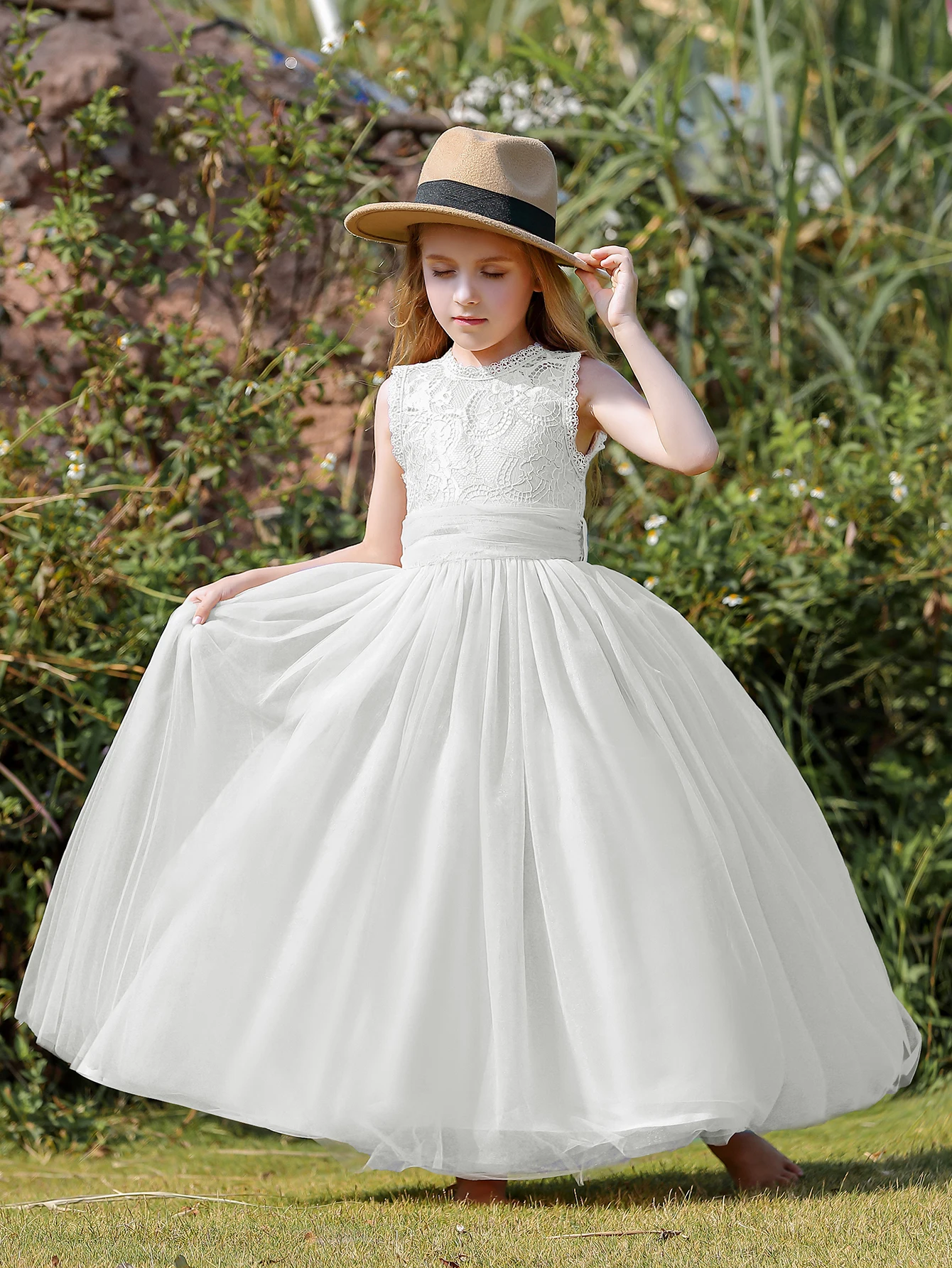Robe de mariée en gaze pour enfants robe de bal élégante à fleurs haute qualité douce et confortable pour fill