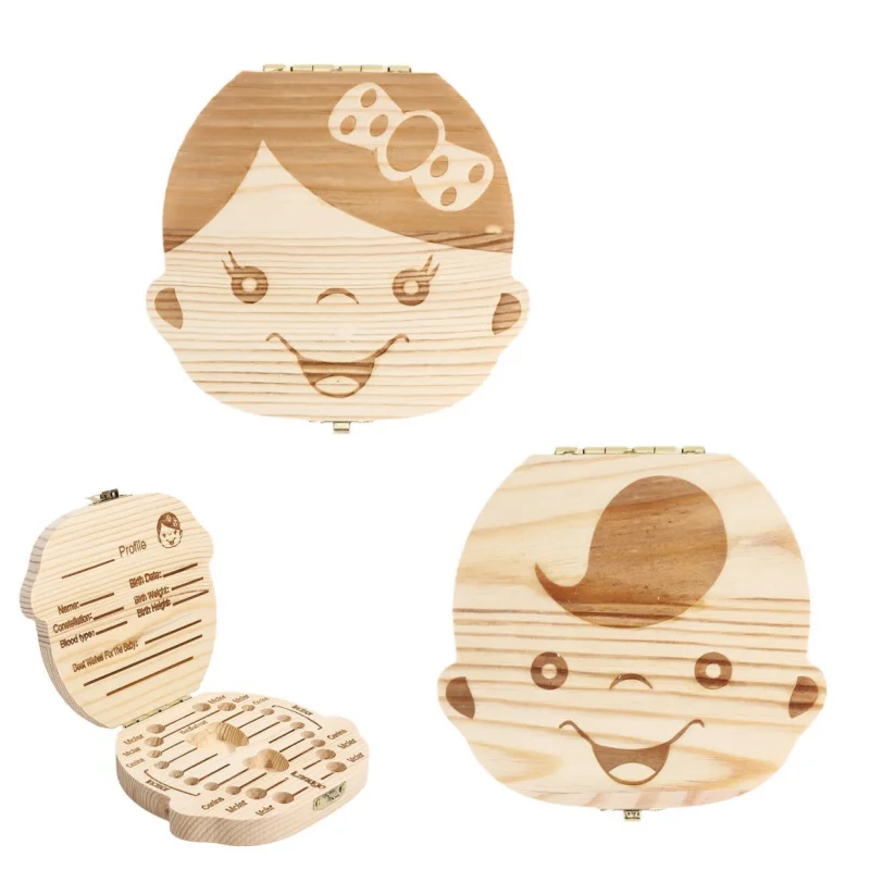 Boîte de rangement en bois pour dents de bébé collection souvenir cordon ombilical design visages enfants garç