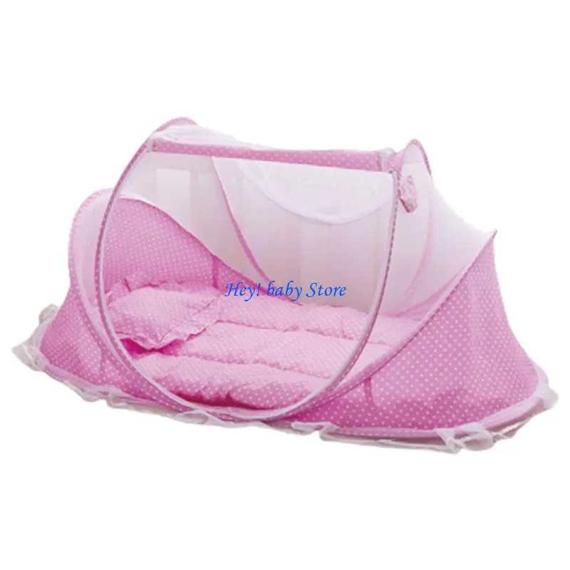 Lit d'appoint bébé portable avec filet de protection respirant rose pastel design moderne et sécuritaire pour