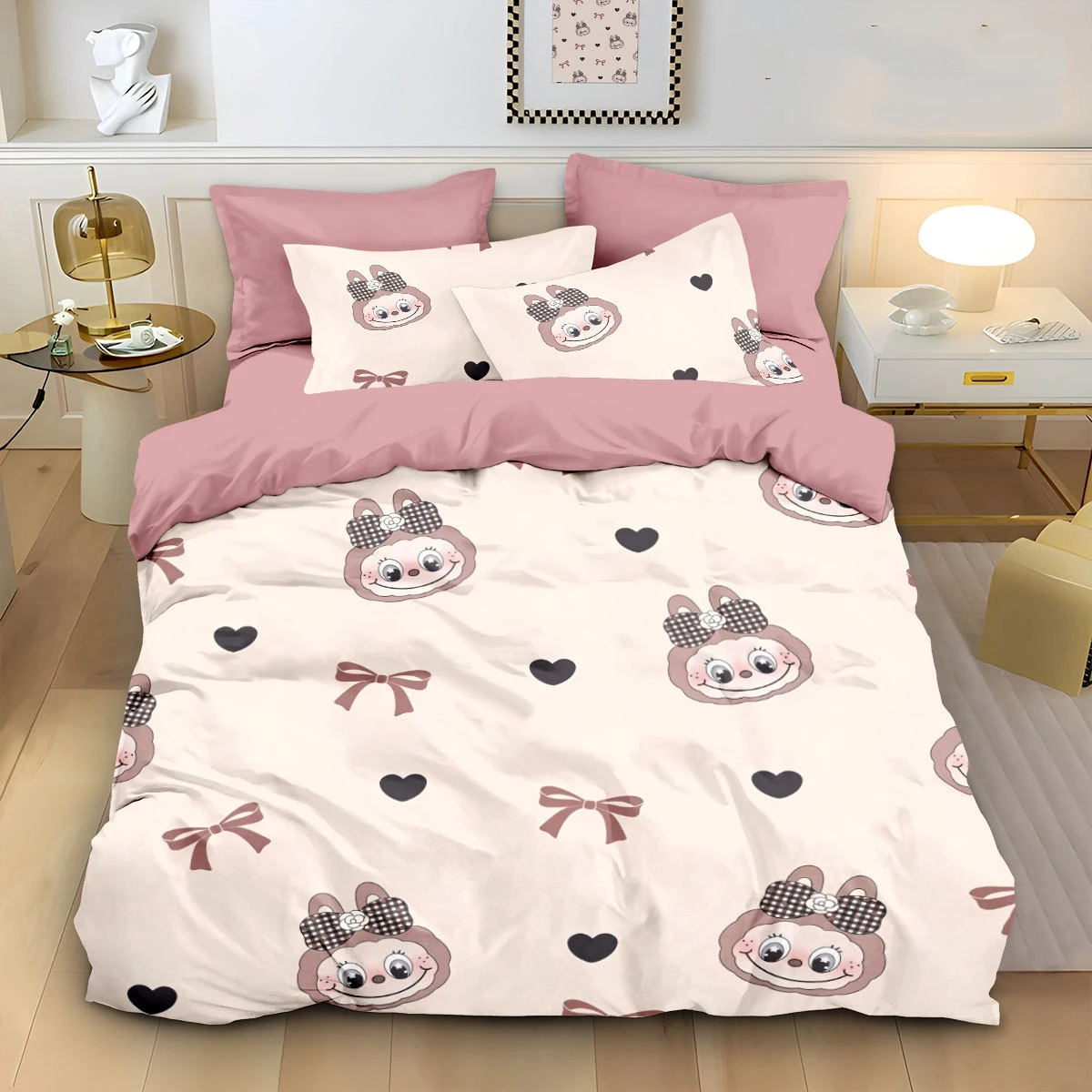 Ensemble literie cartoon Bu Bu housse de couette taies d'oreiller coton polyester design enfant chambre décora