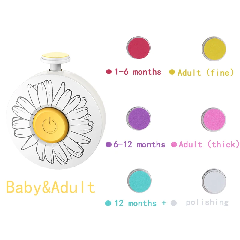 Coupeongles électrique bébé enfant 6 embouts interchangeables manucure sûre et confortable design floral polis
