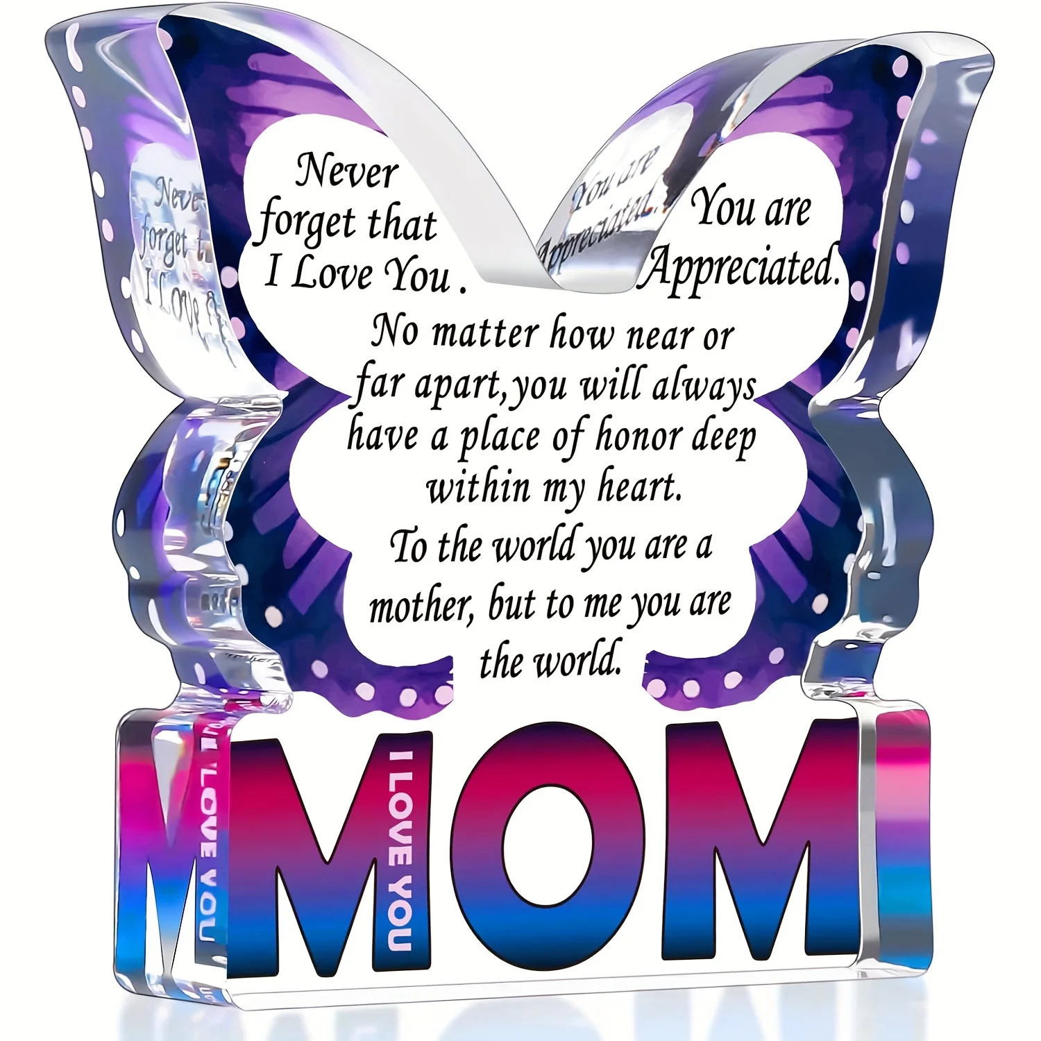 Décoration papillon en verre acrylique cadeau maman inscription je t'aime décoration intérieure cadeau anniver