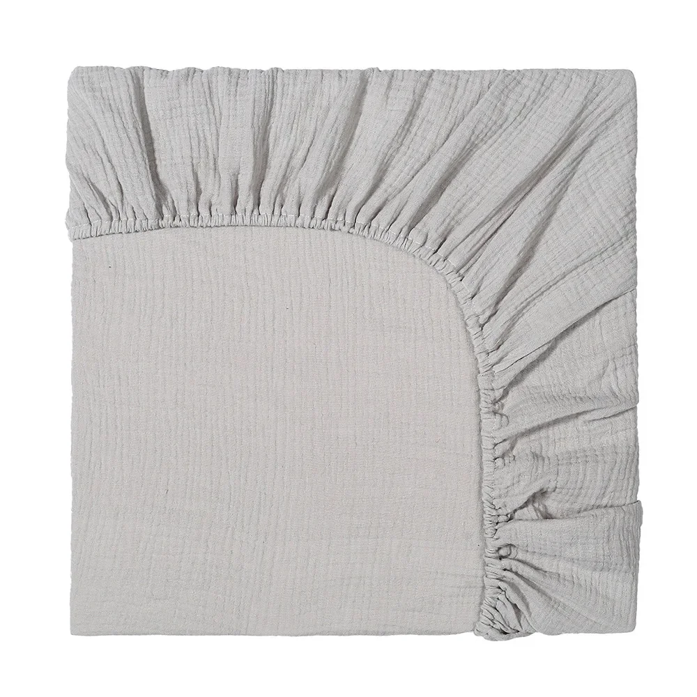 Draphousse bébé en coton mousseline housse matelas ajustée design moderne minimaliste gris clair pour lit bébé