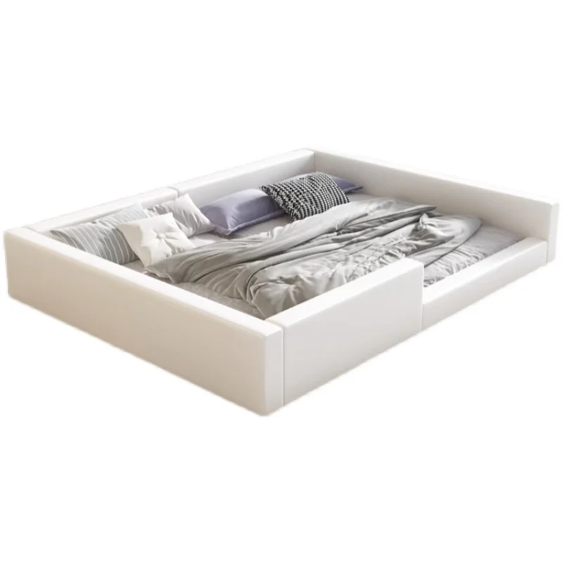 Lit bébé moderne minimaliste design contemporain tissu doux sans tête de lit blanc pur matelas standard cadre