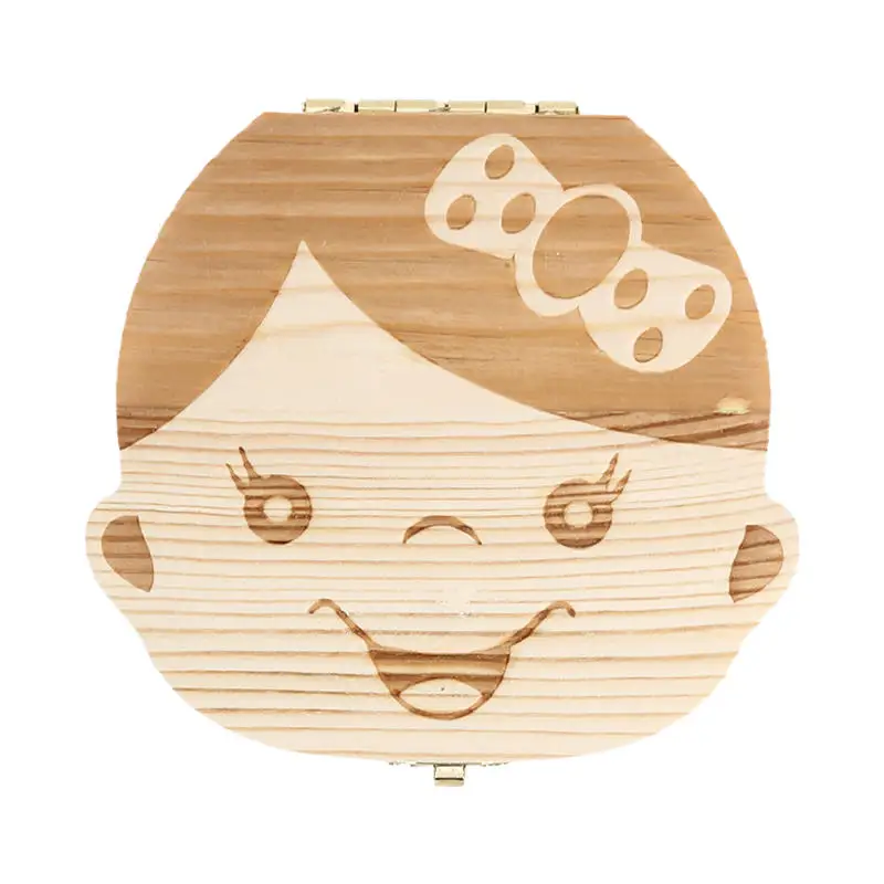 Boîte de rangement en bois pour dents de lait souvenir bébé fille design visage en bois de pin coffret souveni