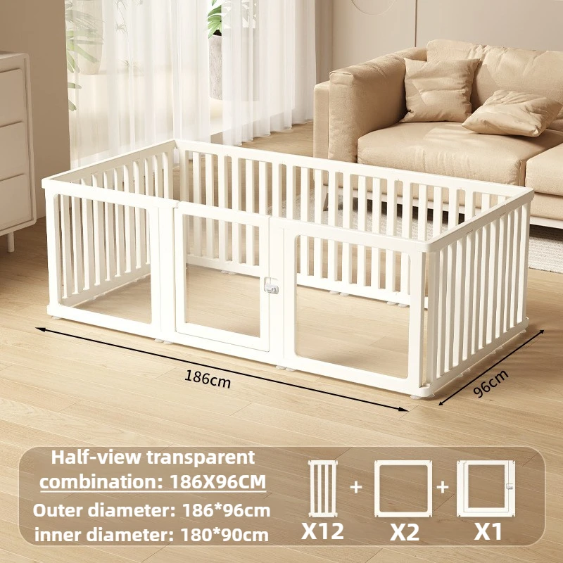 Parc d'intérieur pour bébé en bois blanc sécuritaire moderne semitransparent 186x96cm 12 barreaux design épuré